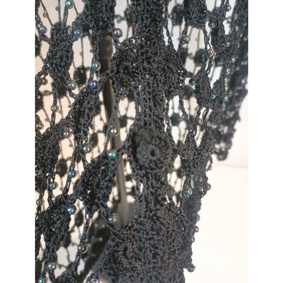 CEJION Wms Black Stretch Crochet & Beaded Fishnet Mesh Cardigan Top S/M - Picture 9 of 9